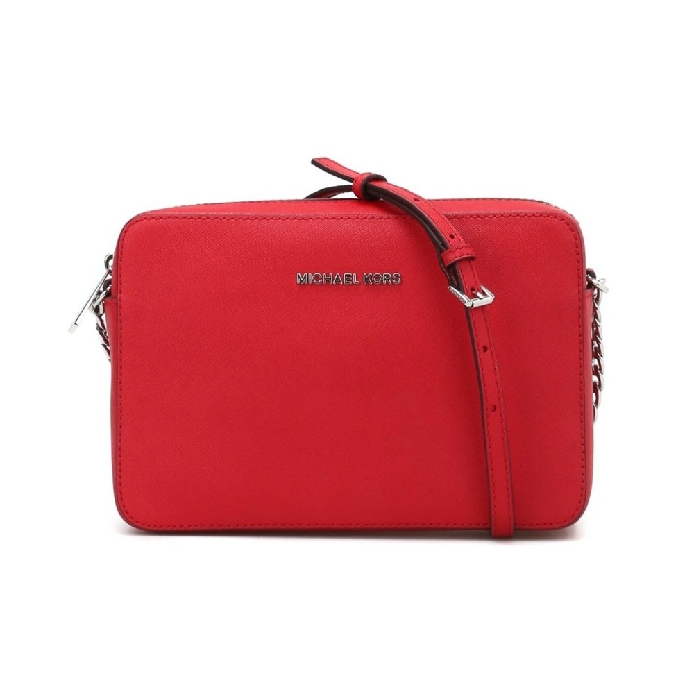 Michael Kors Jet Set East West Crossbody Bag Red Saffiano Leather Gold Hardware